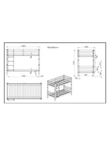 others ETAGENBETT Karolina 210x161x105 aus Massivholz in natur