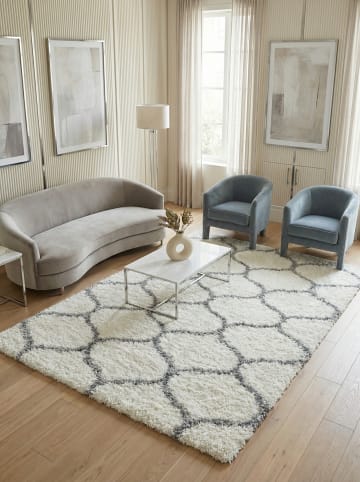 Teppich Hochflor Shaggy Waschbar Skandinavisch RONDA Strapazierfähig in Creme