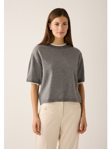 More & More softer Kurzarmpullover, Kontraststreifen in warm grey melange