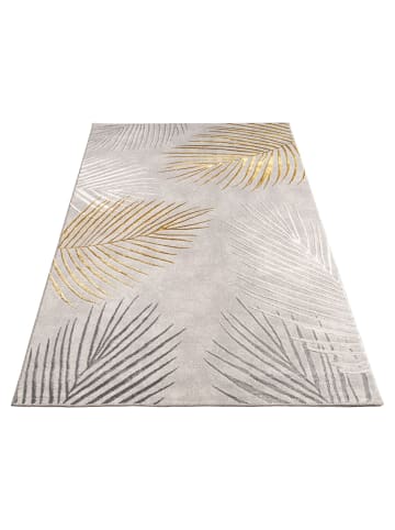 KADIMA DESIGN Teppich Kurzflor Blätter Wohnzimmer in Gold