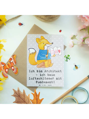 Mr. & Mrs. Panda Grußkarte Architekt Luftschlösser mit Spruch in Grau Pastell