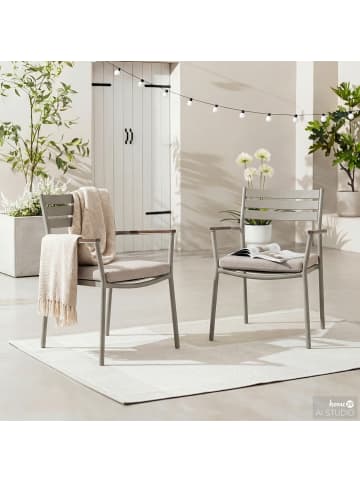 home24 home24 Gartenstuhl 2er-Set Grau - Aluminium, Polyester & Polywood - 58 x 82 x 60 cm in Grau