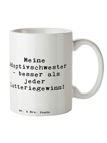 Mr. & Mrs. Panda Tasse Adoptivschwester Wunder mit Spruch in Weiß