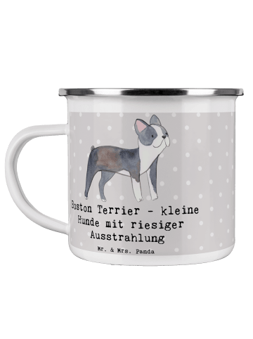 Mr. & Mrs. Panda Kaffeebecher Boston Terrier mit Spruch in Grau Pastell