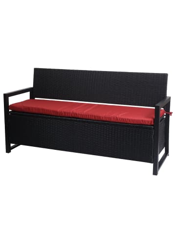 MCW Poly-Rattan 3er Sitzbank F39, Anthrazit, Kissen bordeaux