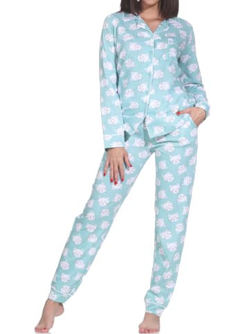 NORMANN Langarm Jersey Pajama Katzen Optik Übergröße in türkis