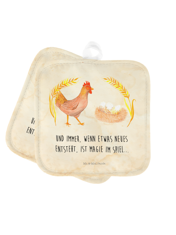 Mr. & Mrs. Panda 2er Set Topflappen  Huhn Stolz mit Spruch in Vintage