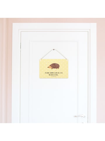 Mr. & Mrs. Panda Wandbild Holz Igel Herzen mit Spruch in Gelb Pastell