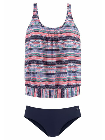 S. Oliver Oversize-Tankini in blau-rosa-bedruckt