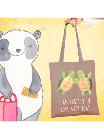 Mr. & Mrs. Panda Tragetasche Schildkröten Paar mit Spruch in Braun Pastell