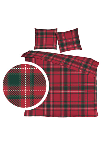 Mistral Home 2 tlg. Flanell Bettwäsche 135x200cm Highland Winter in Rot/ Dunkelgrün