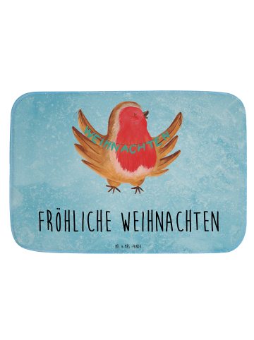 Mr. & Mrs. Panda Duschvorleger Rotkehlchen Weihnachten mit Spruch in Eisblau