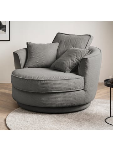 Furn.Design Drehsessel grau Web-Velours, XL Sessel 360° drehbar inklusive 3 x Kissen