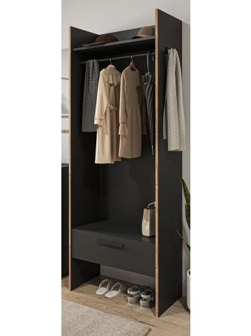 Inn.Furn Garderobe grau und Nox Eiche, Kompaktgarderobe 70 x 189 cm, Salud
