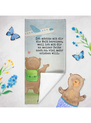 Mr. & Mrs. Panda Handtuch Bär Flugzeug Design mit Spruch in Grau Pastell