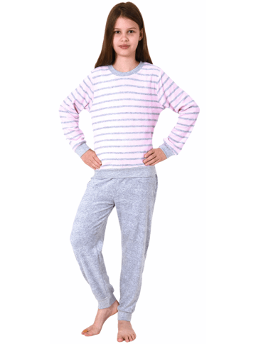 NORMANN Frottee Pyjama langarm Bündchen Schlafanzug Herz - 55946 in rosa