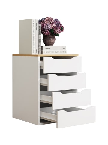 VCM  Holz Nachtschrank Nachttisch Schublade Malira L in Weiß / Honig-Eiche