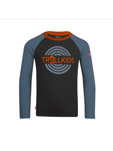 Trollkids Longsleeve "Preikestolen" in Schwarz/Stahlblau/Getrocknete Chilis