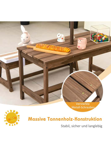 COSTWAY Kindersitzgarnitur mit Sonnenschirm ab 3 Jahren in Braun