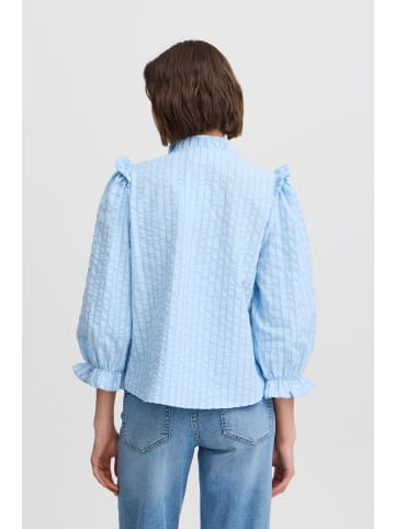 ICHI Kurzarmbluse IXSANJA MS 20123069 Bluse mit Rüsschen in Blau