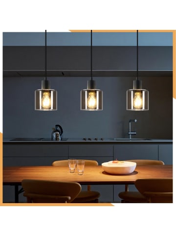 ZMH Pendelleuchte 3-flammige E27 in rauchgrau vintage rechteckig