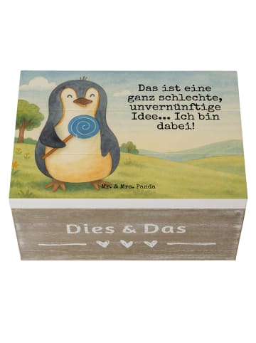 Mr. & Mrs. Panda Holzkiste Pinguin Lolli Design mit Spruch in Weiß