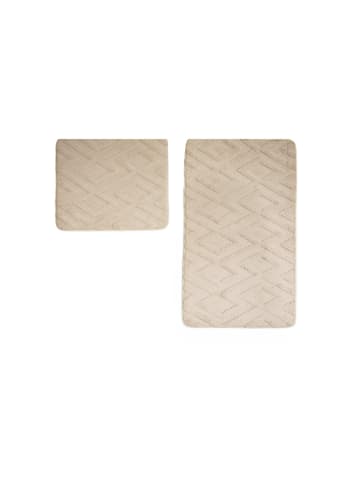 Almina WC-Set mit Diamant-Jaquard-Struktur - 2-teiliges Badematten-Set in Braun