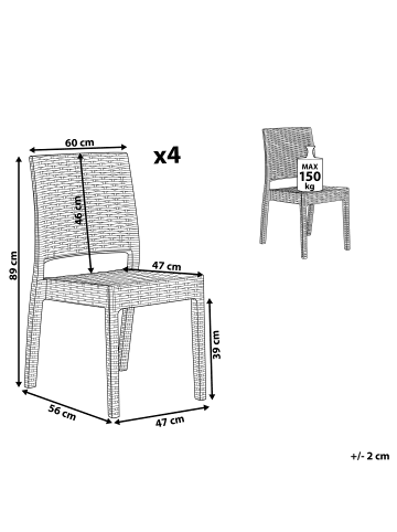 Beliani 4er-Set Esszimmerstuhl FOSSANO in Grau