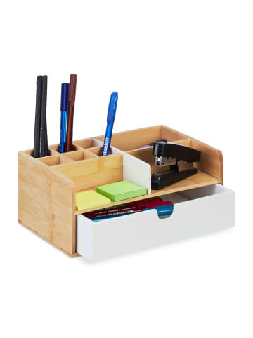 relaxdays Schreibtisch Organizer in Natur/ Weiß - (B)25 x (H)10 x (T)15,5 cm