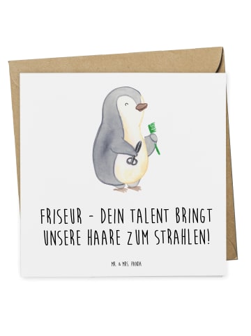Mr. & Mrs. Panda Einladungskarte Friseur Talent mit Spruch in Weiß