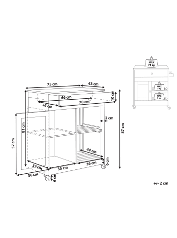 Beliani Servierwagen TRAPANI in Grau/Braun - (W) 75 x (H) 87 x (L) 44 cm