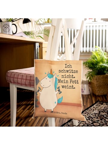 Mr. & Mrs. Panda Tote Bag Einhorn Fitness Design mit Spruch in Weiß