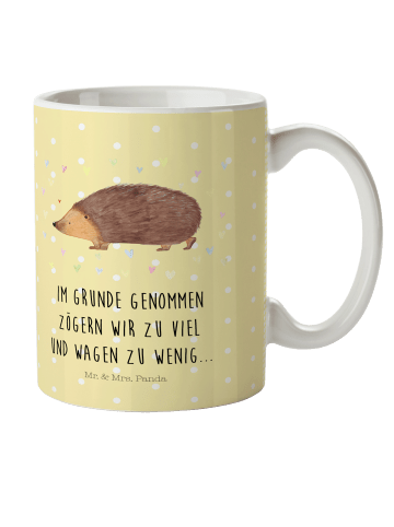 Mr. & Mrs. Panda Kindertasse Igel Herzen mit Spruch in Gelb Pastell