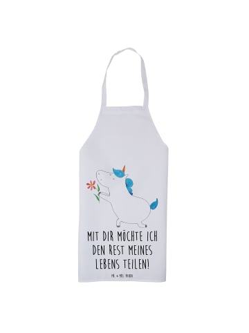 Mr. & Mrs. Panda Schürze Einhorn Blume mit Spruch in Weiß
