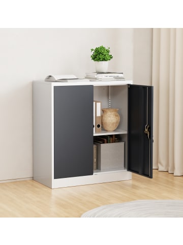 VCM  Büroschrank Stahlschrank abschließbar Malivo 2fach in Weiß / Anthrazit