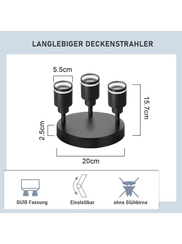 ZMH Deckenleuchte in schwarz 3-flammige GU10 Moderne Metall