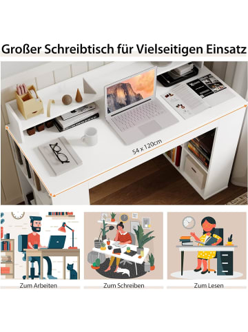 COSTWAY Schreibtisch mit 2 Bücherregalen 120cm in Weiß