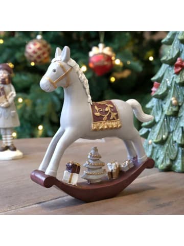 Chic Antique Deko SCHAUKELPFERD NOEL Hellgrau Geschenke und Tannenbaum 18x18 cm