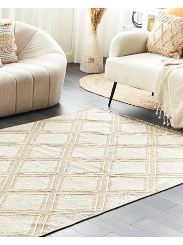Beliani Kurzflor KACEM in Beige/Weiß - (W) 140 x (H) 1 x (L) 200 cm