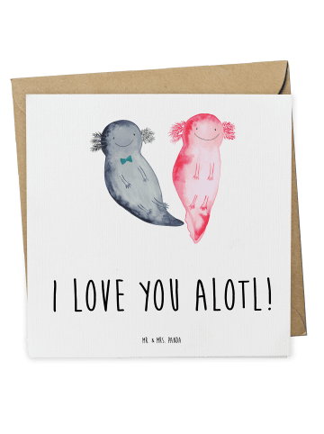 Mr. & Mrs. Panda Einladungskarte Axolotl Liebe mit Spruch in Weiß