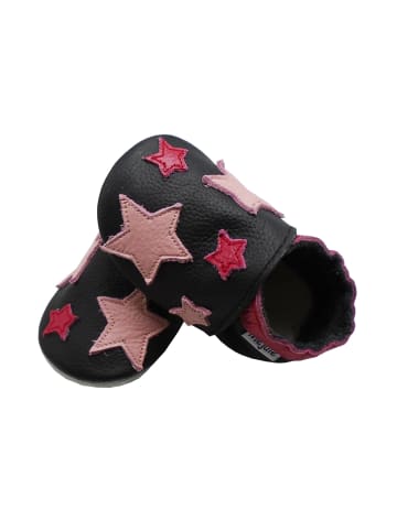 Mejale Leder Babyschuhe mit Sternenmuster, rutschfeste Sohle - schwarz