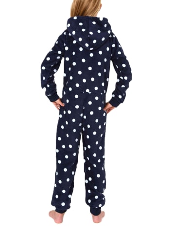 NORMANN Mädchen Schlafanzug Jumpsuit Coralfleece in navy