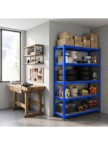 relaxdays Schwerlastregal in Blau/ Braun - (B)120 x (H)200 x (T)60 cm