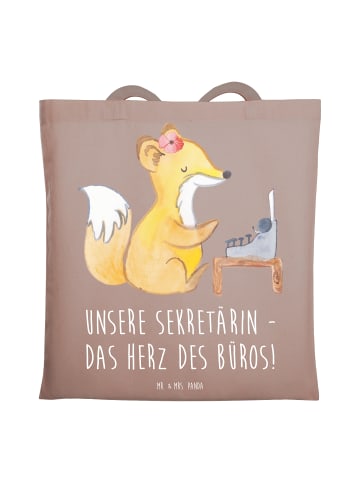 Mr. & Mrs. Panda Baumwolltasche Sekretärin Herz mit Spruch in Braun Pastell