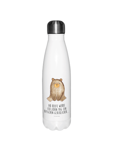 Mr. & Mrs. Panda Wasserflasche Bär sitzend mit Spruch in Weiß