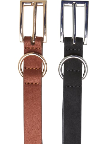 Urban Classics Urban Classics Slim Synthetic Velour Leather Belt 2-Pack in black/silver+brown/gold