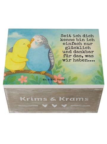 Mr. & Mrs. Panda Holzkiste Wellensittich Liebe Design mit Spruch in Weiß