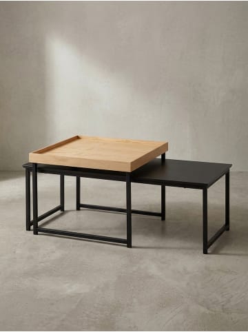 KADIMA DESIGN Couchtisch 2er-Set | Holz-Metall, Eiche Schwarz, Eckig, Modern in Schwarz