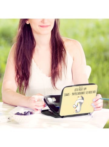 Mr. & Mrs. Panda Federtasche Sommer Meer Strand Motiv mit Spruch in Gelb Pastell