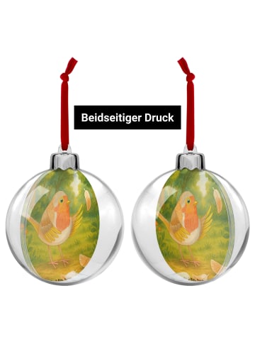 Mr. & Mrs. Panda Weihnachtskugel Kunststoff Rotkehlchen Federn D... in Weiß